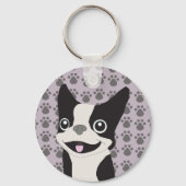 Boston Terrier, Paarse lavendel Sleutelhanger (Achterkant)