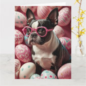 Boston Terrier Paaseieren Kaart (Gele Bloem)