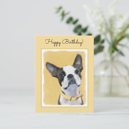 Boston Terrier Painting - Cute Original Dog Art Briefkaart (Staand voorkant)