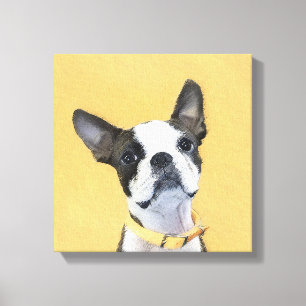 Boston Terrier Painting - Cute Original Dog Art Canvas Afdruk