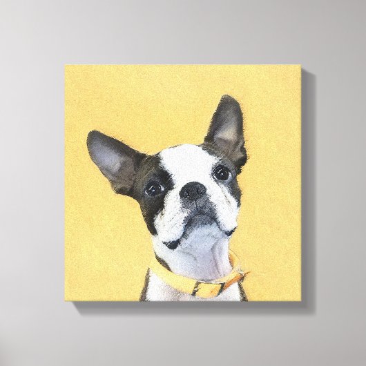 Boston Terrier Painting - Cute Original Dog Art Canvas Afdruk (Voorkant)