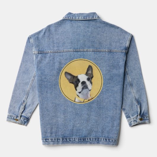 Boston Terrier Painting - Cute Original Dog Art Denim Jacket (Achterkant)