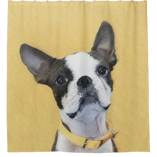 Boston Terrier Painting - Cute Original Dog Art Douchegordijn (Voorkant)