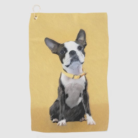 Boston Terrier Painting - Cute Original Dog Art Golfhanddoek (Voorkant)