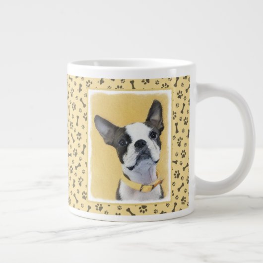 Boston Terrier Painting - Cute Original Dog Art Grote Koffiekop (Rechts)