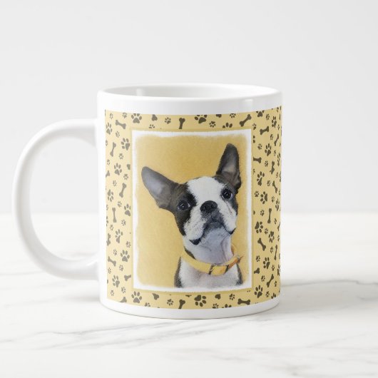 Boston Terrier Painting - Cute Original Dog Art Grote Koffiekop (Links)