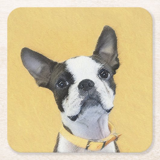 Boston Terrier Painting - Cute Original Dog Art Kartonnen Onderzetters (Voorkant)