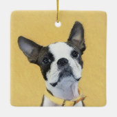 Boston Terrier Painting - Cute Original Dog Art Keramisch Ornament (Achterkant)