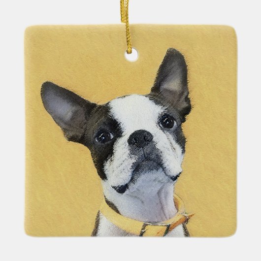 Boston Terrier Painting - Cute Original Dog Art Keramisch Ornament (Voorkant)