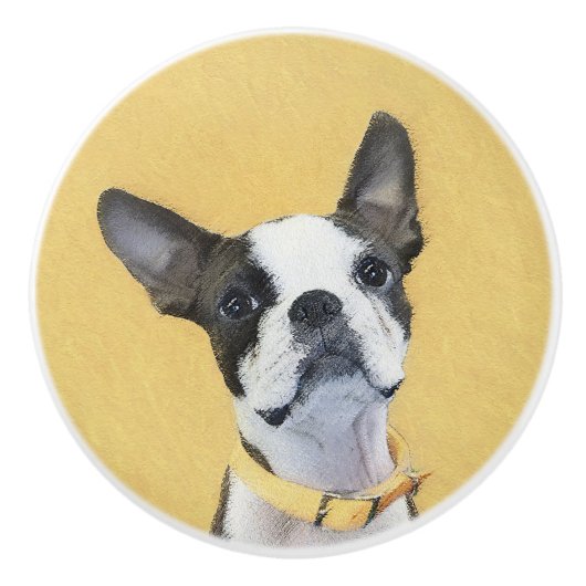 Boston Terrier Painting - Cute Original Dog Art Keramische Knop (Voorkant)