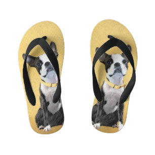 Boston Terrier Painting - Cute Original Dog Art Kinder Teenslippers