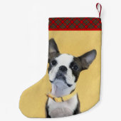 Boston Terrier Painting - Cute Original Dog Art Kleine Kerstsok (Achterkant)