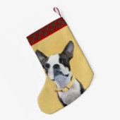 Boston Terrier Painting - Cute Original Dog Art Kleine Kerstsok (Achterkant (Hangend))