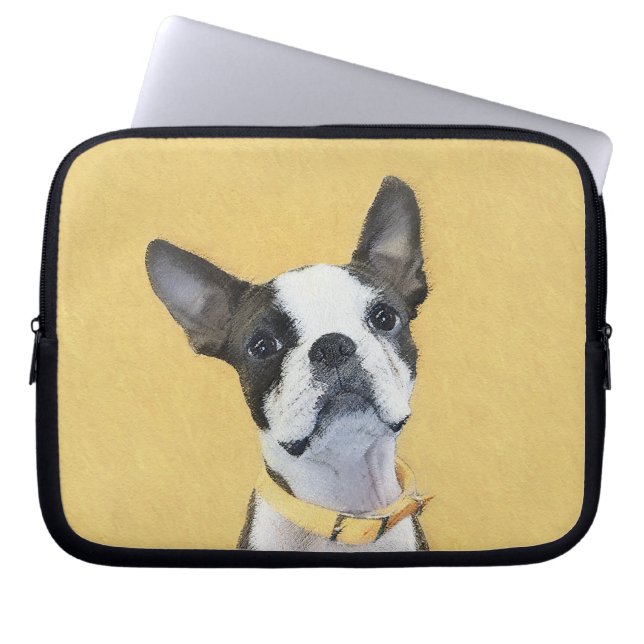 Boston Terrier Painting - Cute Original Dog Art Laptop Sleeve (Voorkant)