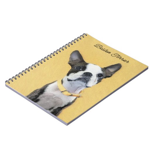 Boston Terrier Painting - Cute Original Dog Art Notitieboek (Linkerzijde)