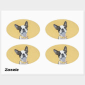 Boston Terrier Painting - Cute Original Dog Art Ovale Sticker (Vel)
