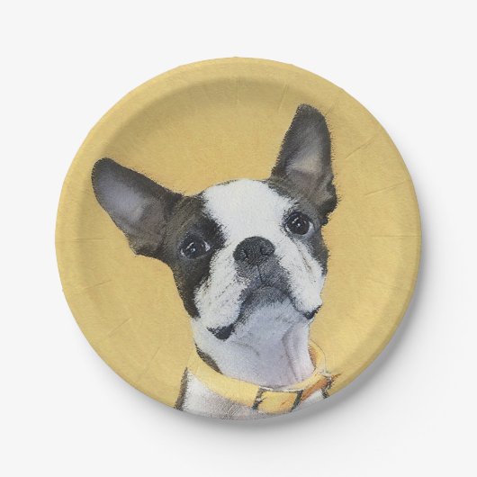Boston Terrier Painting - Cute Original Dog Art Papieren Bordje (Voorkant)
