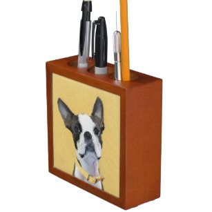 Boston Terrier Painting - Cute Original Dog Art Pennenhouder