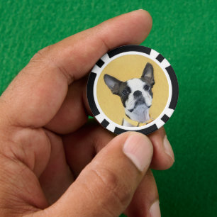 Boston Terrier Painting - Cute Original Dog Art Poker Chips