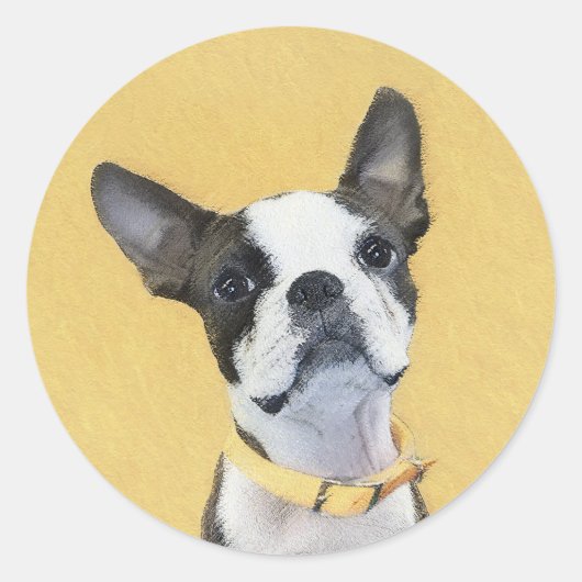 Boston Terrier Painting - Cute Original Dog Art Ronde Sticker (Voorkant)