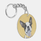 Boston Terrier Painting - Cute Original Dog Art Sleutelhanger (Voorkant Links)