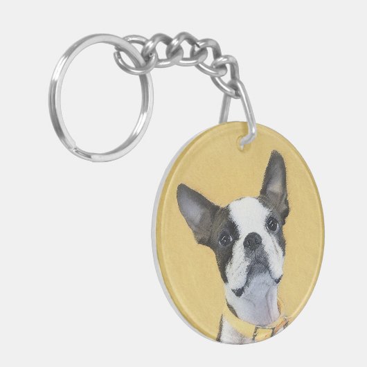 Boston Terrier Painting - Cute Original Dog Art Sleutelhanger (Voorkant Links)