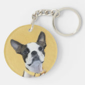 Boston Terrier Painting - Cute Original Dog Art Sleutelhanger (Achterkant)