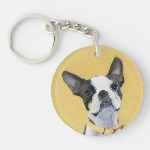 Boston Terrier Painting - Cute Original Dog Art Sleutelhanger
