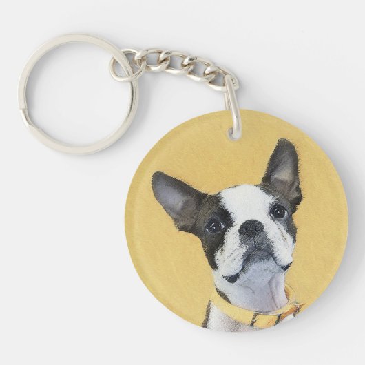 Boston Terrier Painting - Cute Original Dog Art Sleutelhanger (Voorkant)