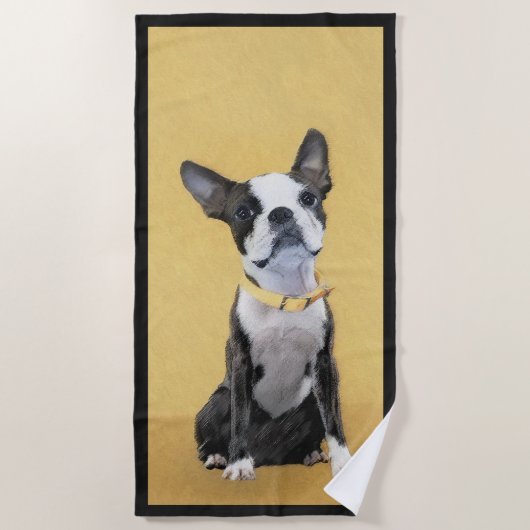 Boston Terrier Painting - Cute Original Dog Art Strandlaken (Voorkant)