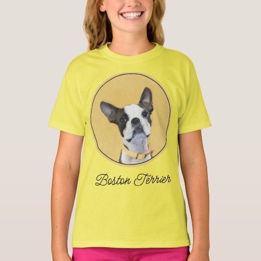 Boston Terrier Painting - Cute Original Dog Art T- T-shirt (Voorkant)