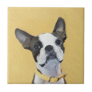 Boston Terrier Painting - Cute Original Dog Art Tegeltje