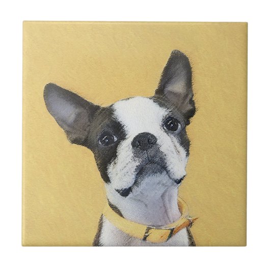 Boston Terrier Painting - Cute Original Dog Art Tegeltje (Voorkant)