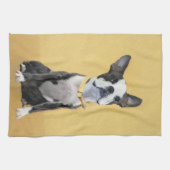 Boston Terrier Painting - Cute Original Dog Art Theedoek (Horizontaal)