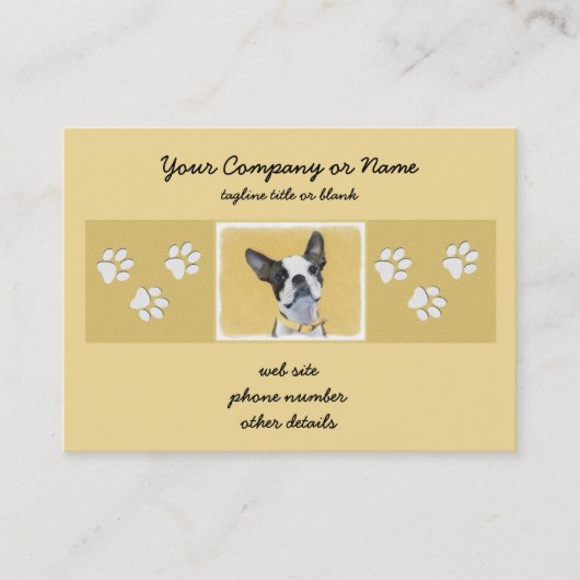 Boston Terrier Painting - Cute Original Dog Art Visitekaartje (Voorkant)