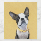 Boston Terrier Painting - Cute Original Dog Art Wijn Etiket (Enkel label)