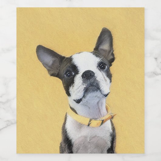 Boston Terrier Painting - Cute Original Dog Art Wijn Etiket (Enkel label)