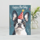Boston Terrier Party Pet Verjaardagsfeest Kaart (Staand voorkant)
