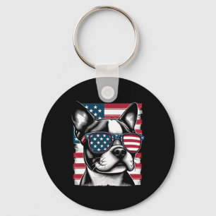 Boston Terrier Patriottische zonnebril Amerikaanse Sleutelhanger