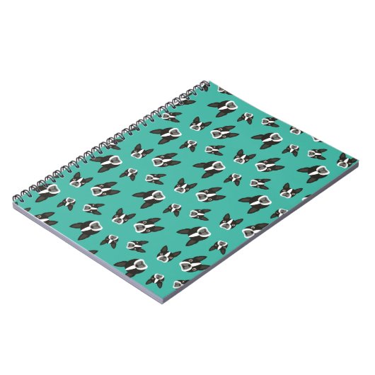 Boston Terrier Pattern-laptop - Blauwgroen Notitieboek (Linkerzijde)
