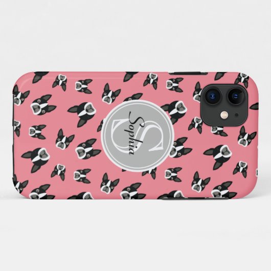 Boston Terrier Pattern Monogram Cell Case Case (Achterkant (horizontaal))