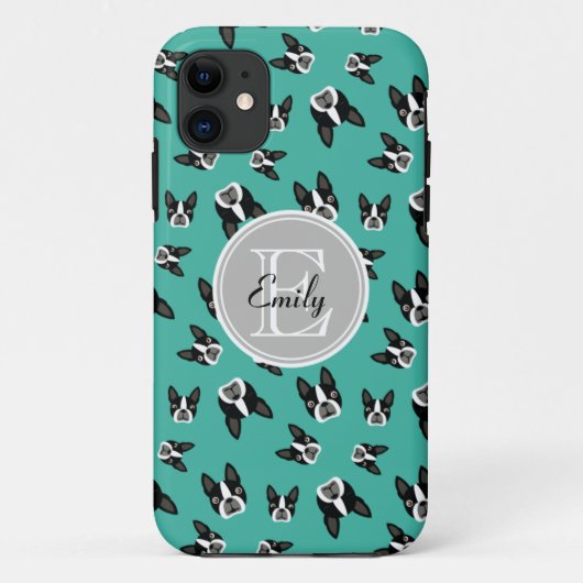 Boston Terrier Pattern Monogram Cell Case Case (Achterkant)
