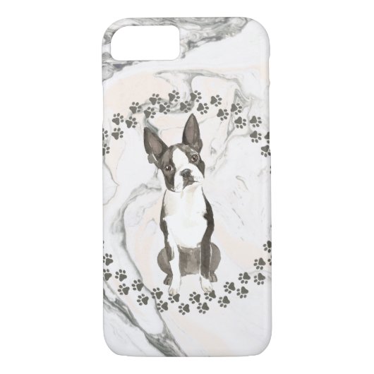 Boston Terrier Paw Prints and Marble Background Case-Mate iPhone Case (Achterkant)