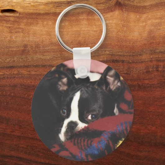 Boston Terrier: Peek-a-Boo Sleutelhanger (Voorkant)