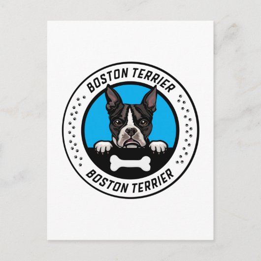 Boston Terrier Peeking Illustration Badge Briefkaart (Voorkant)