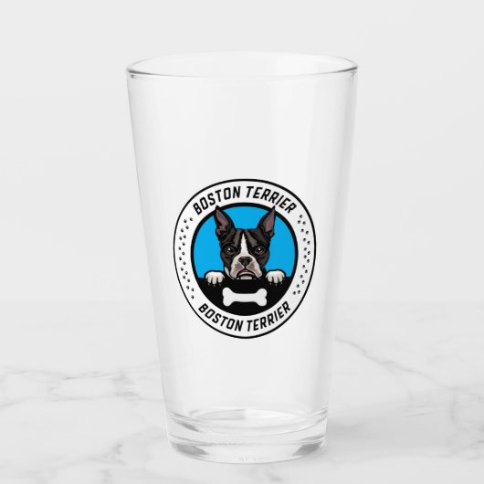 Boston Terrier Peeking Illustration Badge Glas (Voorkant)