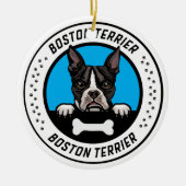Boston Terrier Peeking Illustration Badge Keramisch Ornament (Voorkant)