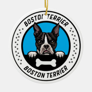 Boston Terrier Peeking Illustration Badge Keramisch Ornament