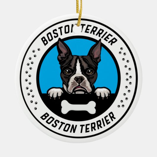 Boston Terrier Peeking Illustration Badge Keramisch Ornament (Voorkant)