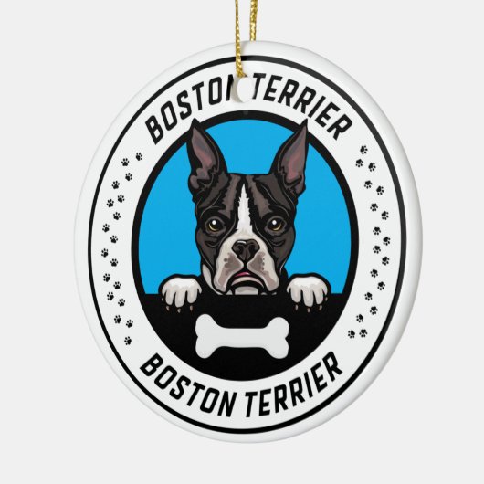 Boston Terrier Peeking Illustration Badge Keramisch Ornament (Links)